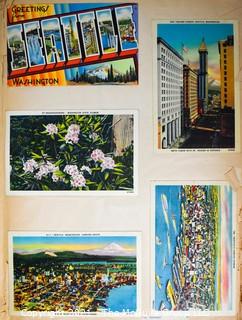 (19) Photo Postcards and (83) Vintage Commercial Postcards; mounted on scrapbook pages