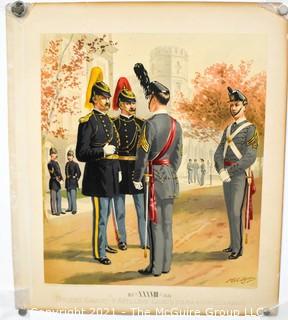 Large Colored Lithograph of Officers Cavalry and Artillery Cadets in Full Dress, 1888, copyright of C.S. Brigadier General S. B. Holabird, drawn by H.A. Ogden, litho by H G Buek and Co., NY, NY.