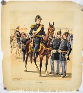 Large Colored Lithograph of Major General Staff in Full Dress, 1888, copyright of C.S. Brigadier General S. B. Holabird, drawn by H.A. Ogden, litho by H G Buek and Co., NY, NY.