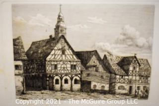 Pencil Signed Engraving of Tudor Street Scene