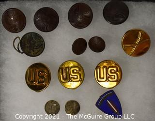 Collection of U.S. Military Buttons and (2) coins