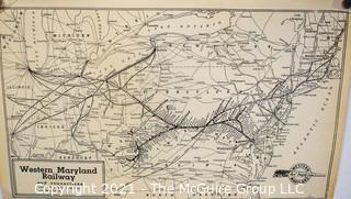 Ephemera including Victorian Cards, The Cyclorama of Jerusalem, 1923 Passenger Boarding Ticket from Bombay to Port Scud on the City and Hull Line, and a map of the Western Maryland Railroad