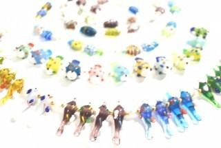 Srtands of Hand Blown Fused Glass Beads - Fish and Birds. 