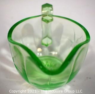 Etched Vaseline Glass Cream Pitcher