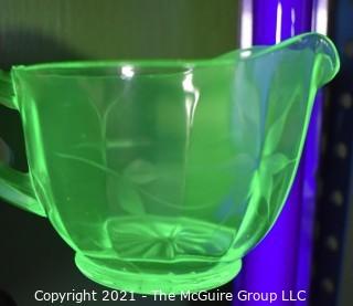 Etched Vaseline Glass Cream Pitcher