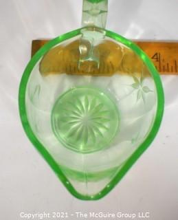 Etched Vaseline Glass Cream Pitcher