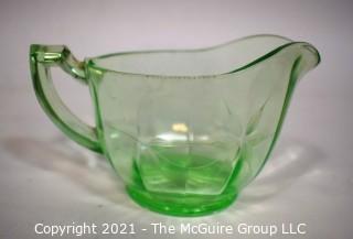 Etched Vaseline Glass Cream Pitcher