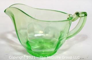 Etched Vaseline Glass Cream Pitcher