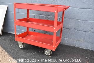 3 Shelf Red Metal Utility Cart on Casters