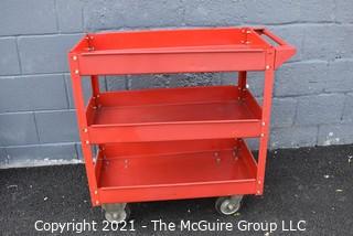 3 Shelf Red Metal Utility Cart on Casters