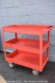 3 Shelf Red Metal Utility Cart on Casters