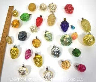 Group of Vintage Grape and Pinecone Figural Hand Painted Mercury Glass Christmas Ornaments.