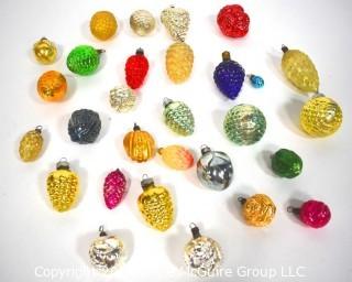 Group of Vintage Grape and Pinecone Figural Hand Painted Mercury Glass Christmas Ornaments.