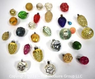 Group of Vintage Grape and Pinecone Figural Hand Painted Mercury Glass Christmas Ornaments.