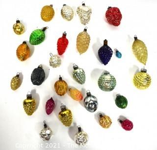 Group of Vintage Grape and Pinecone Figural Hand Painted Mercury Glass Christmas Ornaments.