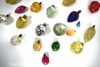 Group of Vintage Grape and Pinecone Figural Hand Painted Mercury Glass Christmas Ornaments.