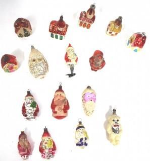 Group of Vintage Santa Clause Figural Hand Painted Mercury Glass Christmas Ornaments.