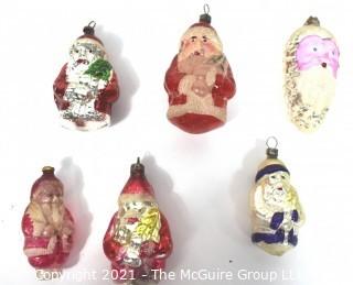 Group of Vintage Santa Clause Figural Hand Painted Mercury Glass Christmas Ornaments.