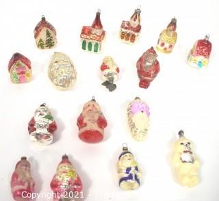 Group of Vintage Santa Clause Figural Hand Painted Mercury Glass Christmas Ornaments.