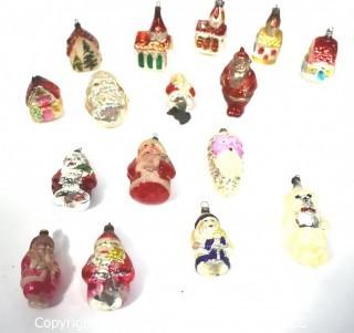 Group of Vintage Santa Clause Figural Hand Painted Mercury Glass Christmas Ornaments.