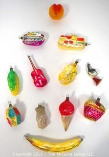 Group of Vintage Figural Hand Painted Mercury Glass Christmas Ornaments.