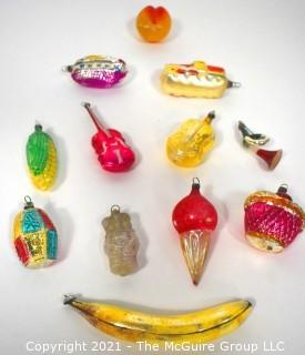 Group of Vintage Figural Hand Painted Mercury Glass Christmas Ornaments.