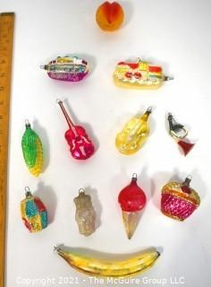 Group of Vintage Figural Hand Painted Mercury Glass Christmas Ornaments.