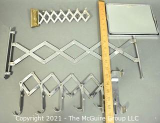 Three (3) Scissor Accordion Wall Mount Items Including Mirror, Clothing and Accessory Hooks. 