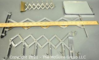 Three (3) Scissor Accordion Wall Mount Items Including Mirror, Clothing and Accessory Hooks. 