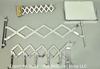 Three (3) Scissor Accordion Wall Mount Items Including Mirror, Clothing and Accessory Hooks. 