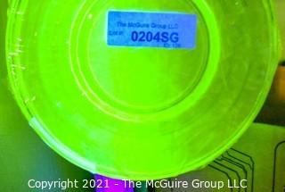 Set of Five (5) Green Uranium Vaseline Depression Glass Salad Plates.  Each measures 8" in diameter. 