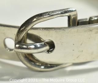 Vintage Mexican Sterling Silver Buckle Hinged Bangle Bracelet; 41g