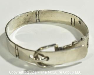 Vintage Mexican Sterling Silver Buckle Hinged Bangle Bracelet; 41g