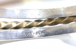 Three Band Sterling Silver with Gold Filled Twist Cuff Bracelet; total weight 17g 