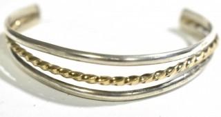 Three Band Sterling Silver with Gold Filled Twist Cuff Bracelet; total weight 17g 