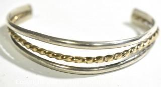 Three Band Sterling Silver with Gold Filled Twist Cuff Bracelet; total weight 17g 