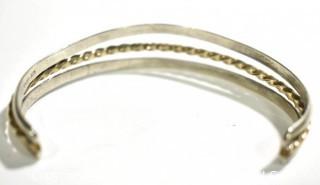 Three Band Sterling Silver with Gold Filled Twist Cuff Bracelet; total weight 17g 