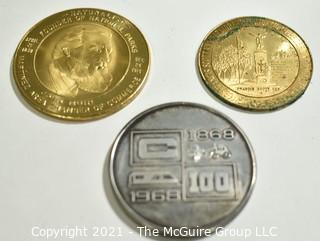 Three (3) Vintage Tokens Including John Muir, Naturalist, Founder of National Parks Medal, 1964-1965. The Maryland Worlds Fair Commission & Bart Bay Area Rapid Transit System Token.