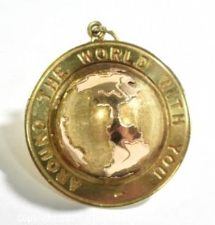 14k Yellow Gold "Around the World with You" Globe Pendant or Charm.  Weighs 10.2g 