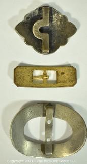 Three (3) Antique Art Deco Brass & Enamel Guilloche Buckles.