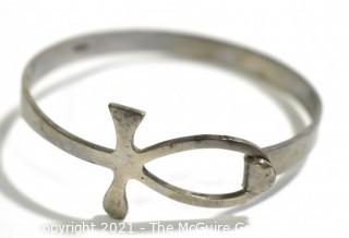 Vintage Egyptian Ankh Sterling Silver Bangle Bracelet; 18g