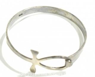 Vintage Egyptian Ankh Sterling Silver Bangle Bracelet; 18g