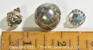 Three (3) Vintage Sterling Silver Globe Charms or Pendants. 15g total weight