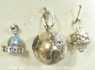 Three (3) Vintage Sterling Silver Globe Charms or Pendants. 15g total weight