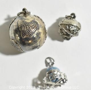 Three (3) Vintage Sterling Silver Globe Charms or Pendants. 15g total weight