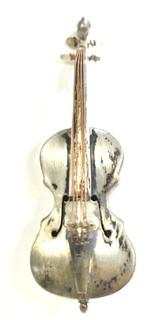 Sterling Silver Made in Mexico Violin Shaped Brooch or Pin with Makers Mark HD. 5g total weight