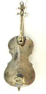 Sterling Silver Made in Mexico Violin Shaped Brooch or Pin with Makers Mark HD. 5g total weight