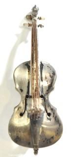 Sterling Silver Made in Mexico Violin Shaped Brooch or Pin with Makers Mark HD. 5g total weight