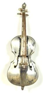 Sterling Silver Made in Mexico Violin Shaped Brooch or Pin with Makers Mark HD. 5g total weight