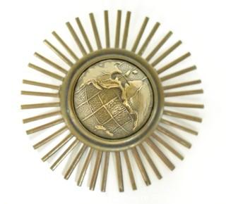 Jan Michaels San Francisco Gold Tone Globe with Sunburst Brooch or Pin. 